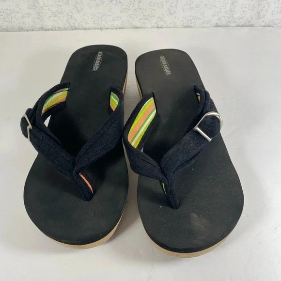 Beach Basics Shoes - Beach Basics Black Thick Sandal with Buckle Strap Accent